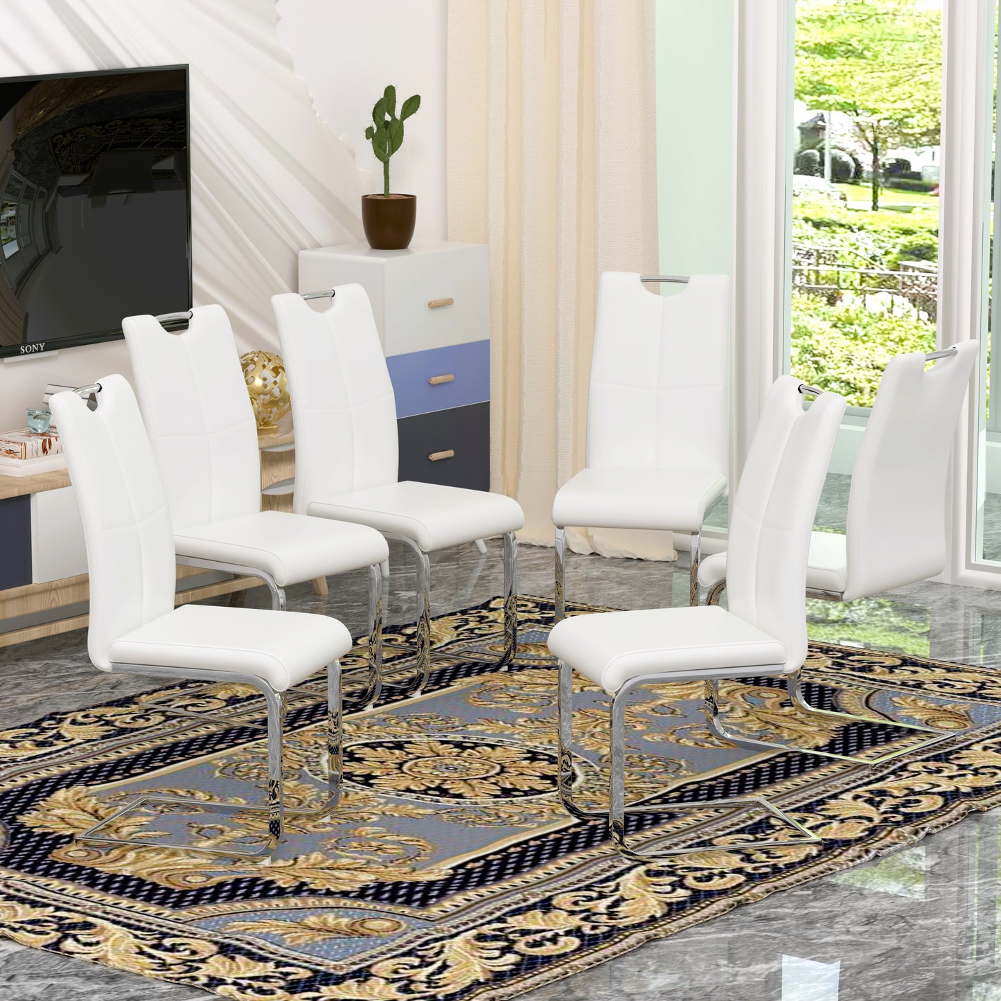 Sumdeal Modern Pu Leather Dining Chair with Handle and C-shaped Metal Legs