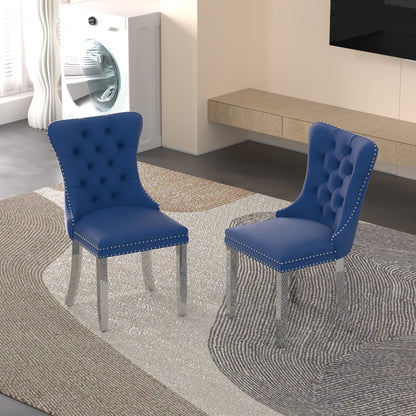 Sumdeal Velvet Dining Chairs Set of 6, Tall Back Side Chair, Modern Upholstered High-end Tufted Side Chair with Button Back Ring