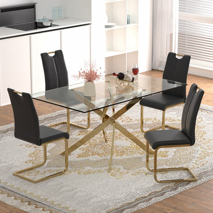 Sumdeal 63" Glass Dining Table Set for 6,Silver Base Dining Room Table with 6 Silver Leg C Shape Chairs