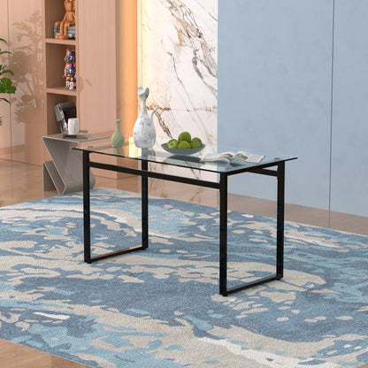 Sumdeal Modern Glass Dining Table for 4-6 People | Rectangle Glass Dining Table for 4 | Kitchen Glass Dining Table with  Metal Legs
