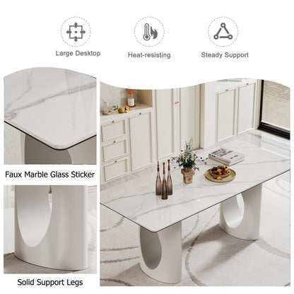 Sumdeal 71" Black base White Sintered Stone Dining Table with Velvet Upholstered Chairs Set of 4,Set of 6,Set of 8