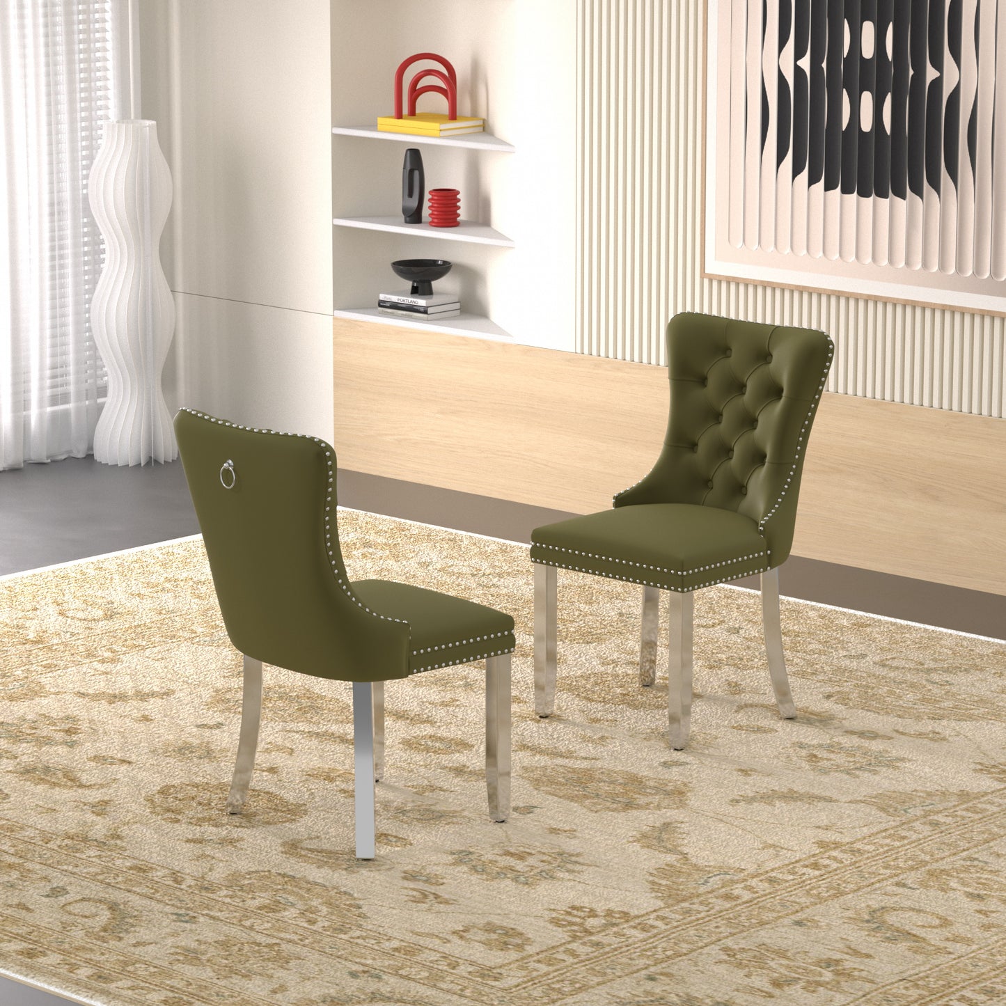 Sumdeal Velvet Dining Chairs Set of 6, Tall Back Side Chair, Modern Upholstered High-end Tufted Side Chair with Button Back Ring