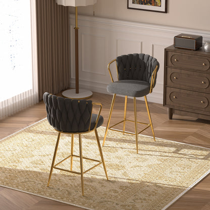 Sumdeal Modern Design High Stool Set of 2/Set of 4 - Gold Plated Legs, Linen Bar Chairs for Kitchen, Dining, Cafe, Bar, Restaurant,White/Gray