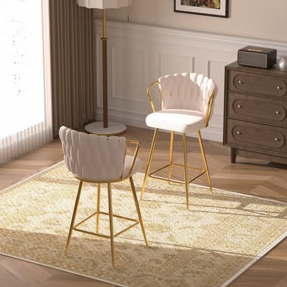 Sumdeal Modern Design High Stool Set of 2/Set of 4 - Gold Plated Legs, Linen Bar Chairs for Kitchen, Dining, Cafe, Bar, Restaurant,White/Gray