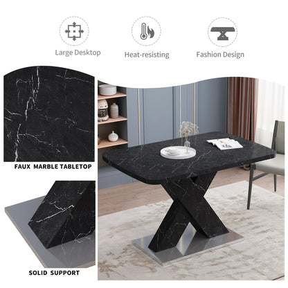 Sumdeal White Modern Dining Stretchable Function, Marble Top, MDF X-Shape Table Leg and Metal Base, 62.99"