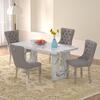 Sumdeal 64.5" Modern Faux Marble Dining Table Room Set,Dining Table with Velvet Dining Chairs,Faux Marble Table with Dining Chairs with Silver Leg,Dining Table sets for 4,Dining Room Sets for 6