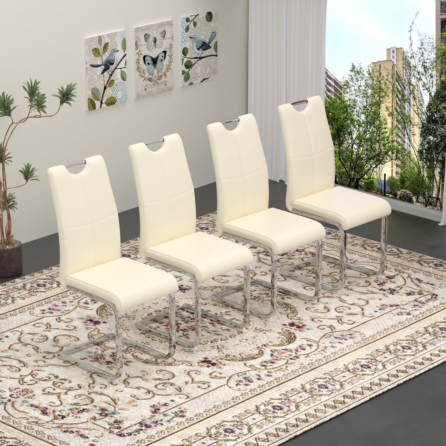 Sumdeal Modern Pu Leather Dining Chair with Handle and C-shaped Metal Legs