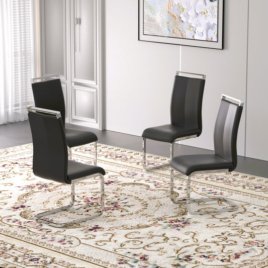 Sumdeal Modern C-shape Metal Leg Dining Chairs Set of 4,Modern Dining Chairs with Metal frame leg with High Density Sponge Leather,Dining Chairs with Silver Leg for Dining Room,Kitchen,Living Room