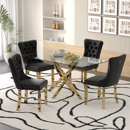 Sumdeal 63" Modern Glass Dining Table Room Sets for 6,Glass Dining Table with Velvet Dining Chairs