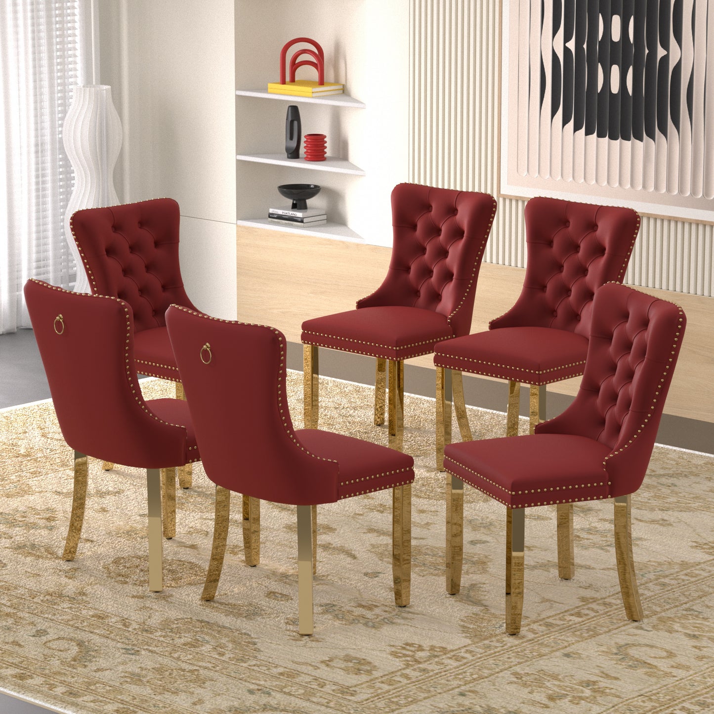 Sumdeal Velvet Dining Chairs Set of 6, Tall Back Side Chair, Modern Upholstered High-end Tufted Side Chair with Button Back Ring