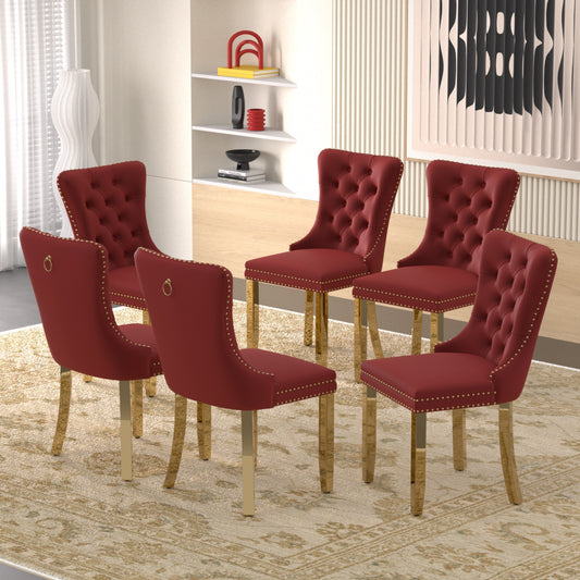 Sumdeal Velvet Dining Chairs Set of 6, Tall Back Side Chair, Modern Upholstered High-end Tufted Side Chair with Button Back Ring