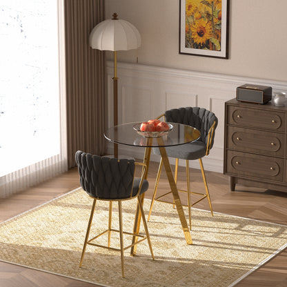 Sumdeal Modern Design High Stool Set of 2/Set of 4 - Gold Plated Legs, Linen Bar Chairs for Kitchen, Dining, Cafe, Bar, Restaurant,White/Gray