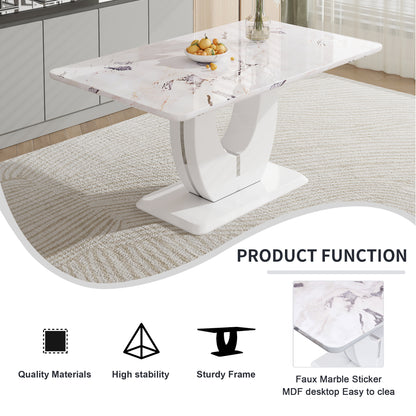 Sumdeal 63" Long Dining Table for 4-6 Modern Faux Marble Dining Table with U-Shape Pedestal Base Mid-Century Rectangle Kitchen Dinner Table