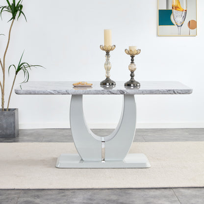 Sumdeal 63" Long Dining Table for 4-6 Modern Faux Marble Dining Table with U-Shape Pedestal Base Mid-Century Rectangle Kitchen Dinner Table