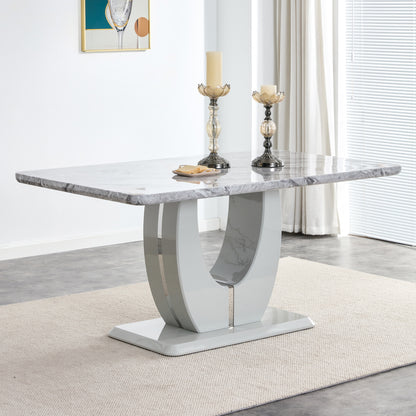 Sumdeal 63" Long Dining Table for 4-6 Modern Faux Marble Dining Table with U-Shape Pedestal Base Mid-Century Rectangle Kitchen Dinner Table