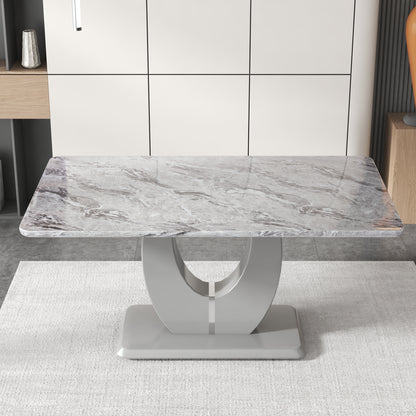 Sumdeal 63" Long Dining Table for 4-6 Modern Faux Marble Dining Table with U-Shape Pedestal Base Mid-Century Rectangle Kitchen Dinner Table