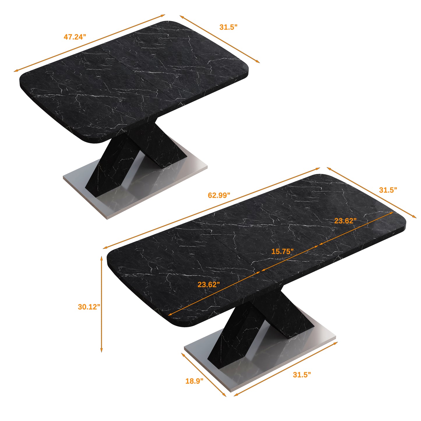 Sumdeal White Modern Dining Stretchable Function, Marble Top, MDF X-Shape Table Leg and Metal Base, 62.99"