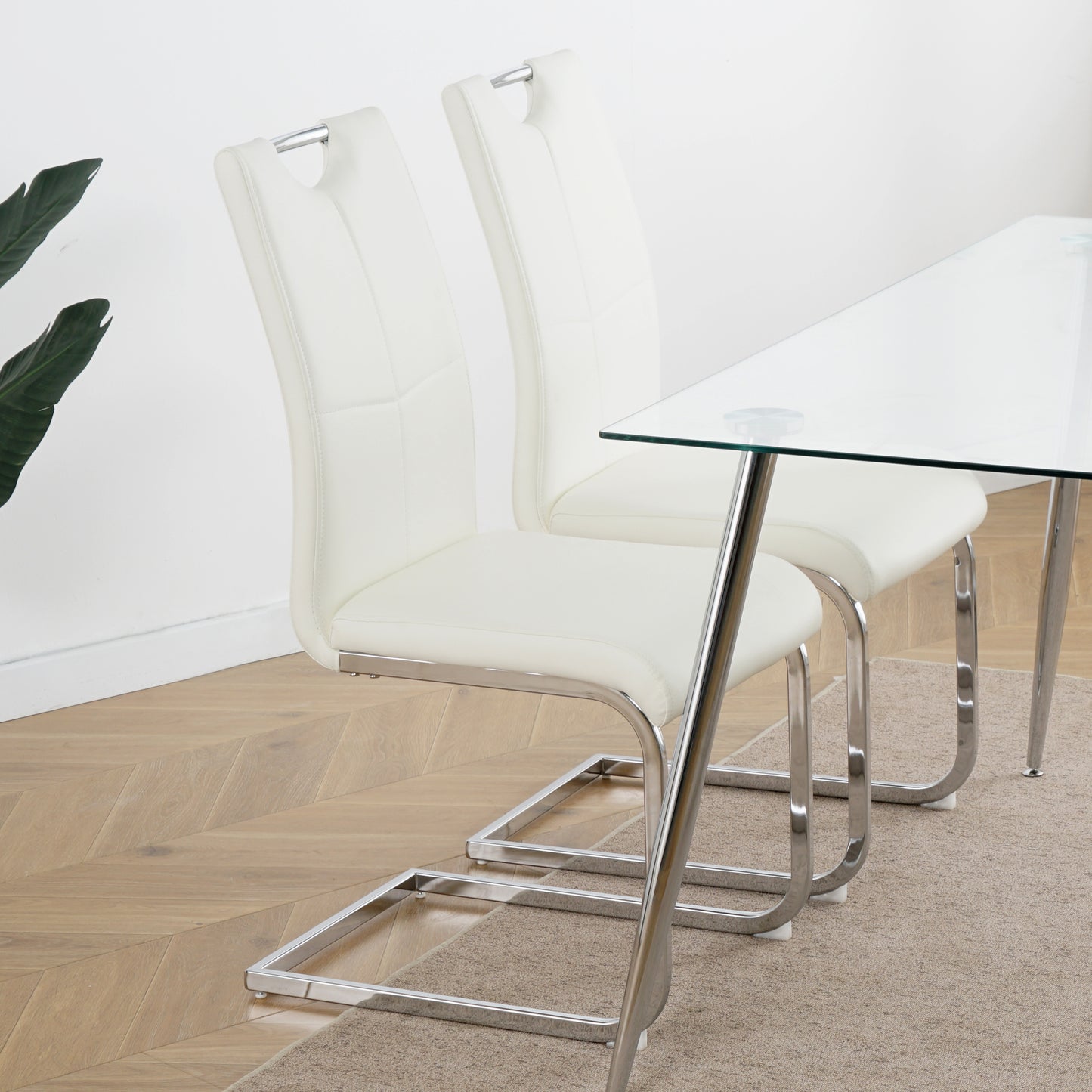 Sumdeal Modern Pu Leather Dining Chair with Handle and C-shaped Metal Legs