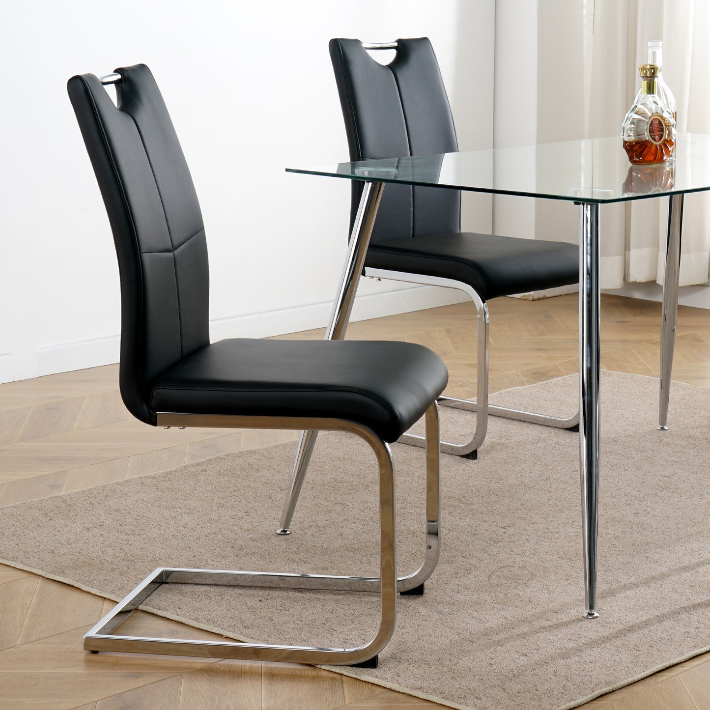 Sumdeal Modern Pu Leather Dining Chair with Handle and C-shaped Metal Legs