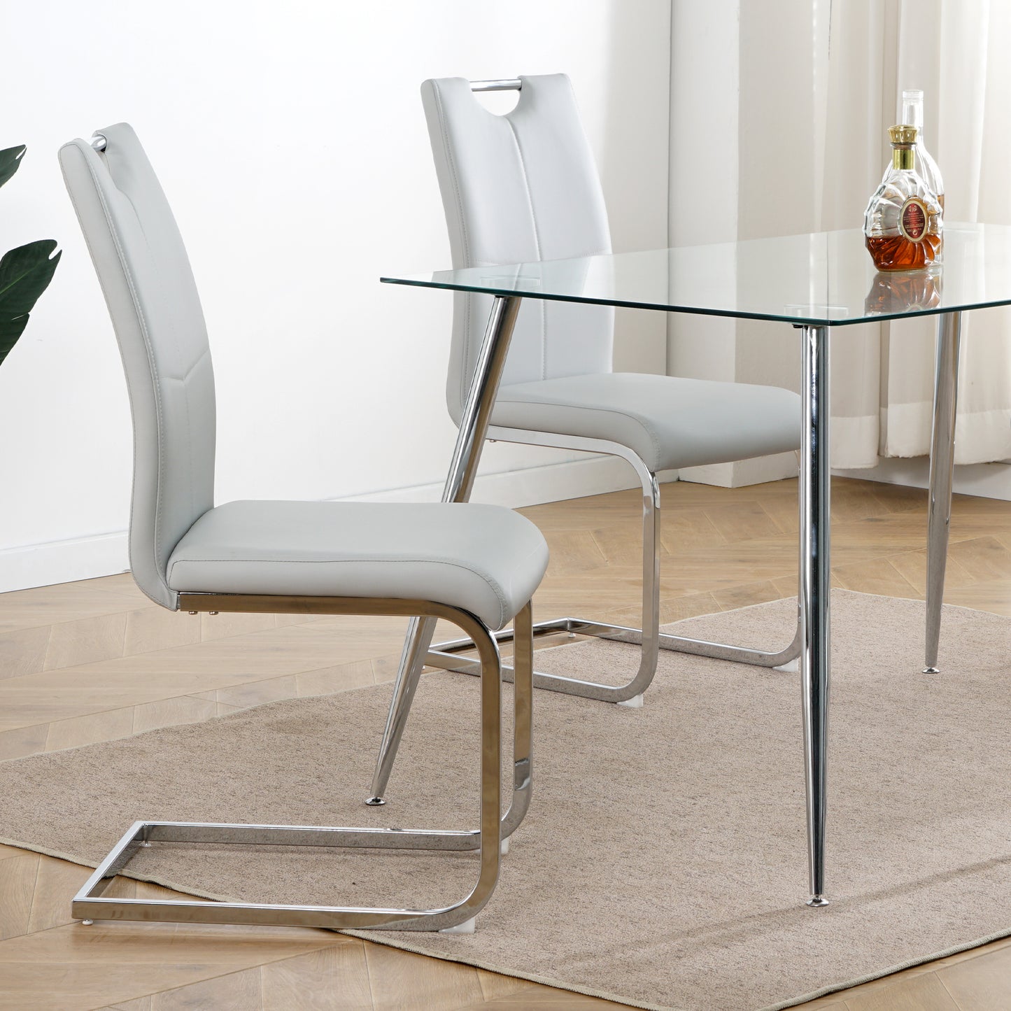 Sumdeal Modern Pu Leather Dining Chair with Handle and C-shaped Metal Legs