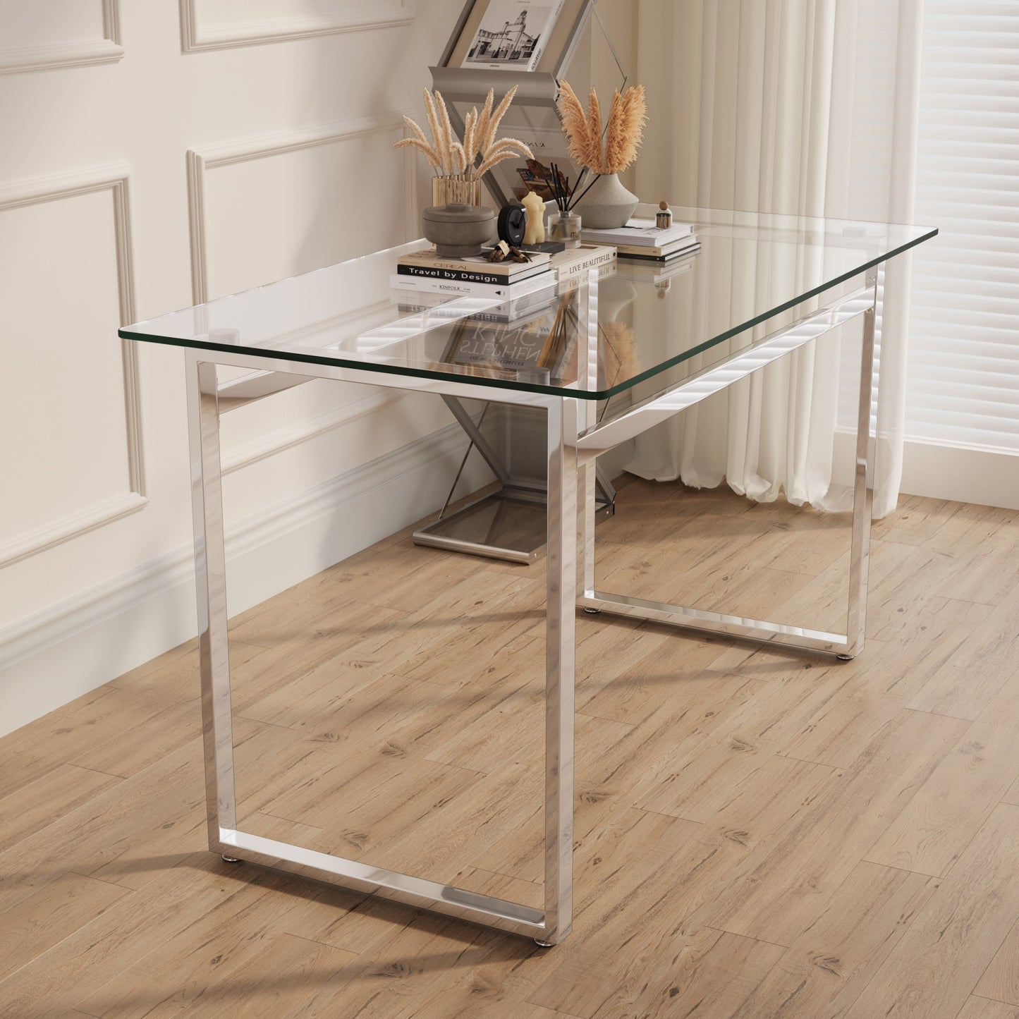 Sumdeal Modern Glass Dining Table for 4-6 People | Rectangle Glass Dining Table for 4 | Kitchen Glass Dining Table with  Metal Legs