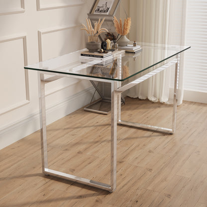 Sumdeal Modern Glass Dining Table for 4-6 People | Rectangle Glass Dining Table for 4 | Kitchen Glass Dining Table with  Metal Legs