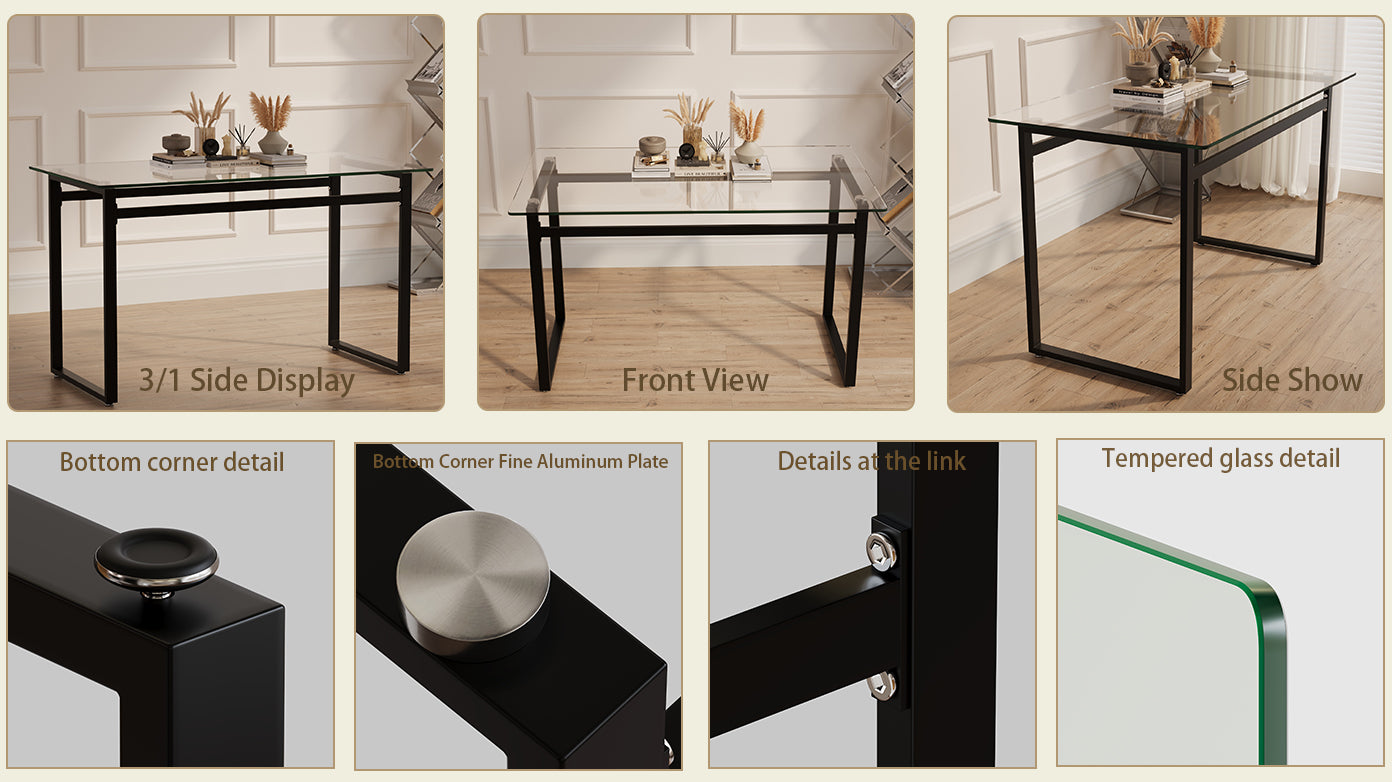 Sumdeal Modern Glass Dining Table for 4-6 People | Rectangle Glass Dining Table for 4 | Kitchen Glass Dining Table with  Metal Legs