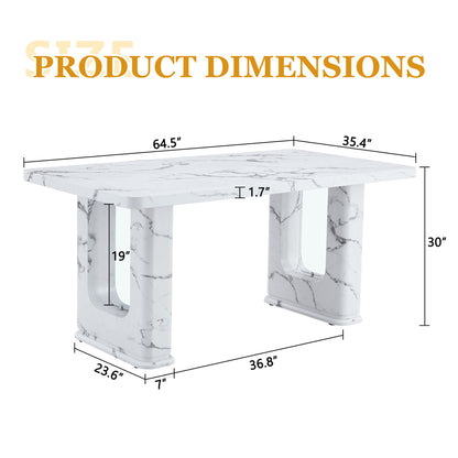 Sumdeal 64.5 Inch Modern Marble Dining Table - Stylish Kitchen & Dining Room Table