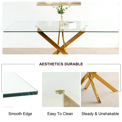 Sumdeal 63" Modern Glass Dining Table Room Sets for 6,Glass Dining Table with Velvet Dining Chairs