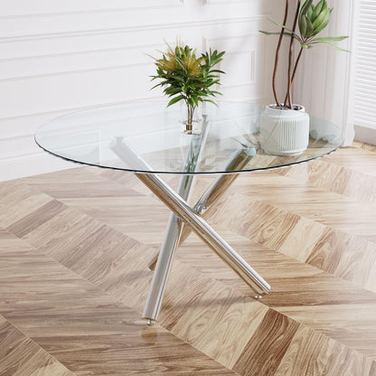 Sumdeal Modern 47" Round Glass Dining Table with Cylindrical legs