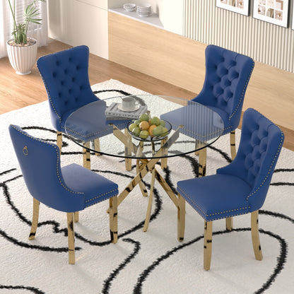 Sumdeal 47" Modern Round Glass Dining Table Room Sets for 4,Dining Table with 4 Velvet Dining Chairs