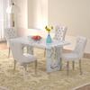 Sumdeal 64.5" Modern Faux Marble Dining Table Room Set,Dining Table with Velvet Dining Chairs,Faux Marble Table with Dining Chairs with Silver Leg,Dining Table sets for 4,Dining Room Sets for 6