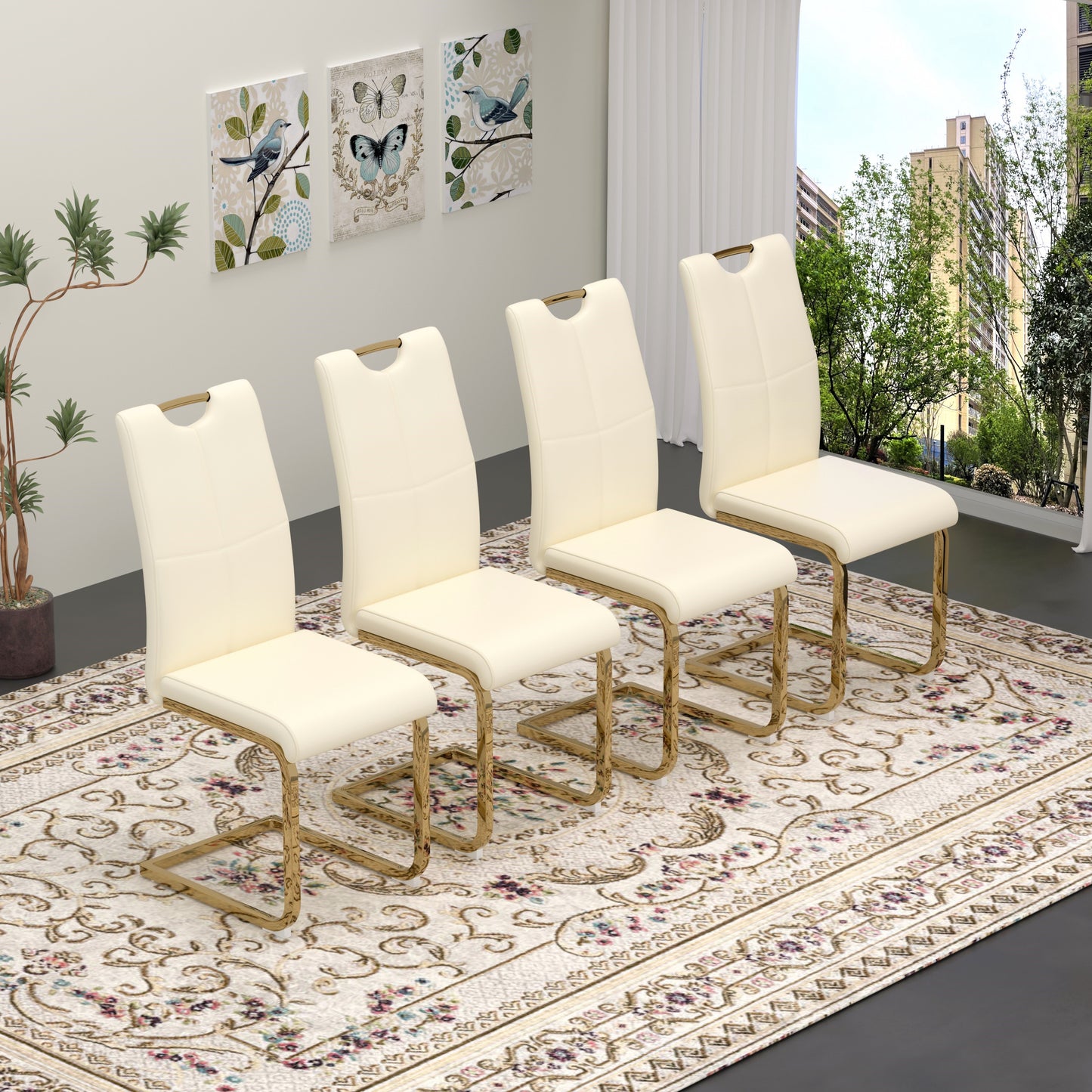 Sumdeal Modern Pu Leather Dining Chair with Handle and C-shaped Metal Legs