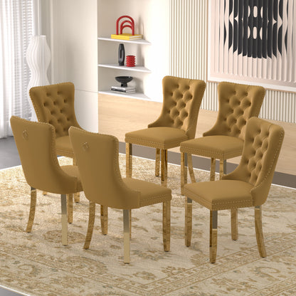 Sumdeal Velvet Dining Chairs Set of 6, Tall Back Side Chair, Modern Upholstered High-end Tufted Side Chair with Button Back Ring