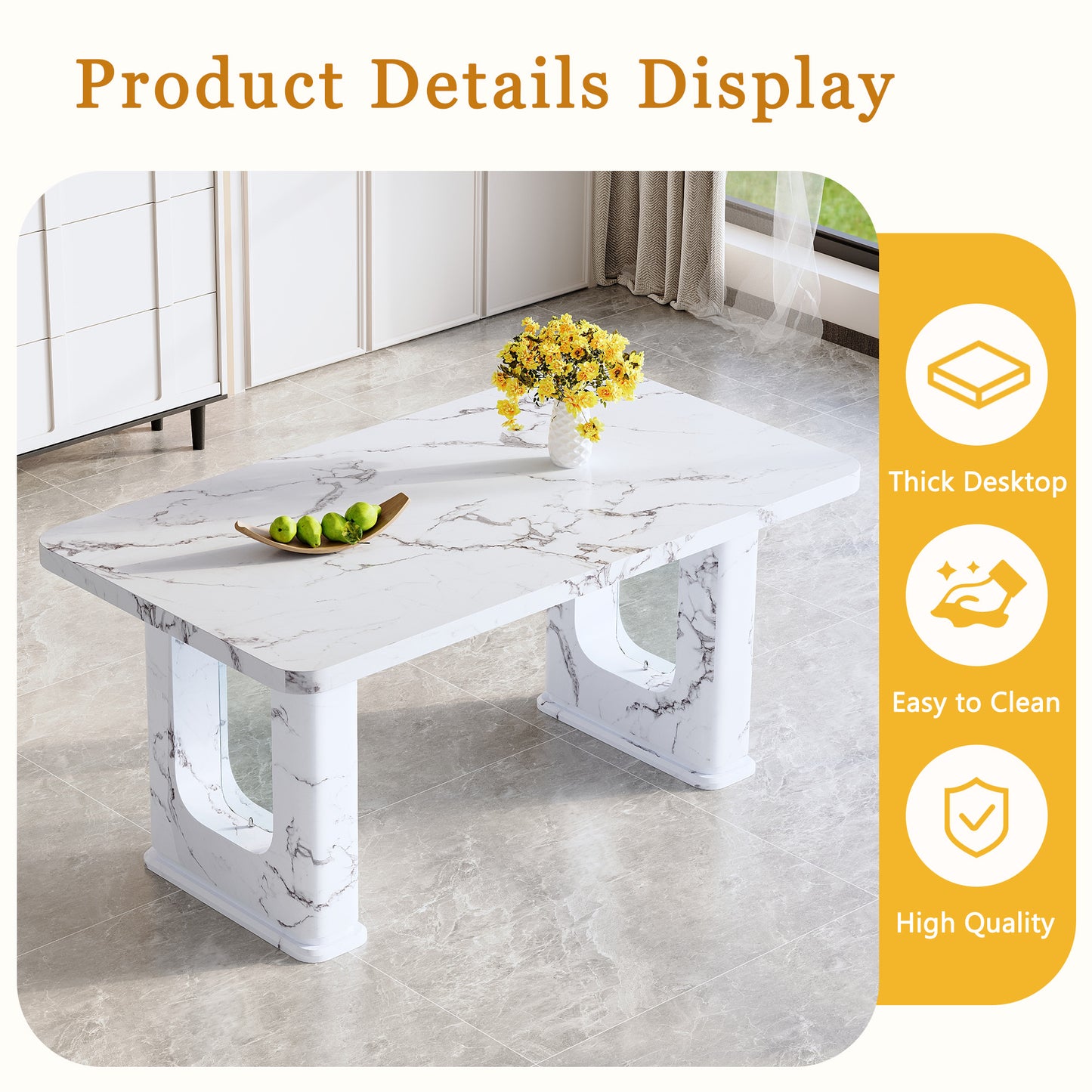 Sumdeal 64.5 Inch Modern Marble Dining Table - Stylish Kitchen & Dining Room Table