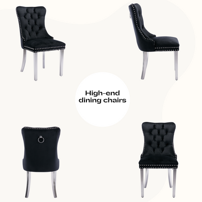 Sumdeal 71" Black base White Sintered Stone Dining Table with Velvet Upholstered Chairs Set of 4,Set of 6,Set of 8