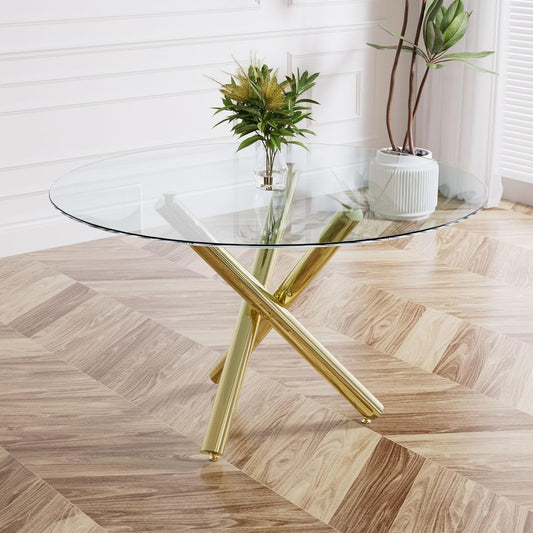 Sumdeal Modern 47" Round Glass Dining Table with Cylindrical legs