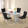 Sumdeal 64.5" Modern Faux Marble Dining Table Room Set,Dining Table with Velvet Dining Chairs,Faux Marble Table with Dining Chairs with Silver Leg,Dining Table sets for 4,Dining Room Sets for 6