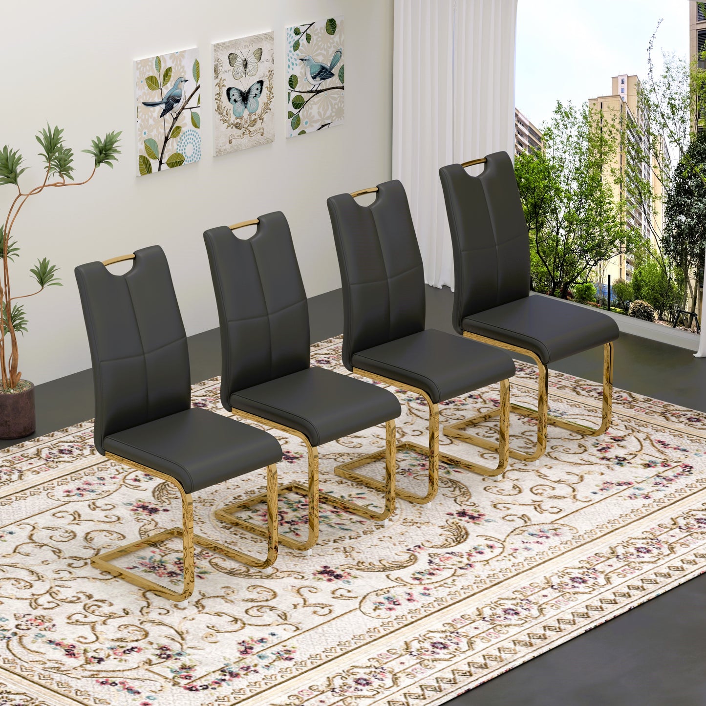Sumdeal Modern Pu Leather Dining Chair with Handle and C-shaped Metal Legs