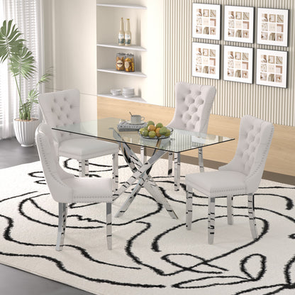 Sumdeal 63" Modern Glass Dining Table Room Sets for 6,Glass Dining Table with Velvet Dining Chairs