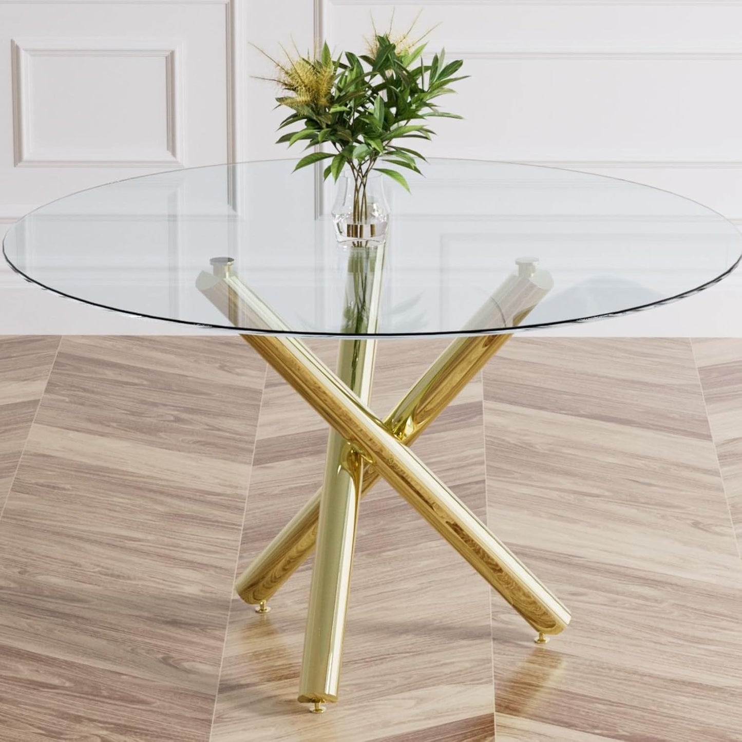 Sumdeal Modern 47" Round Glass Dining Table with Cylindrical legs