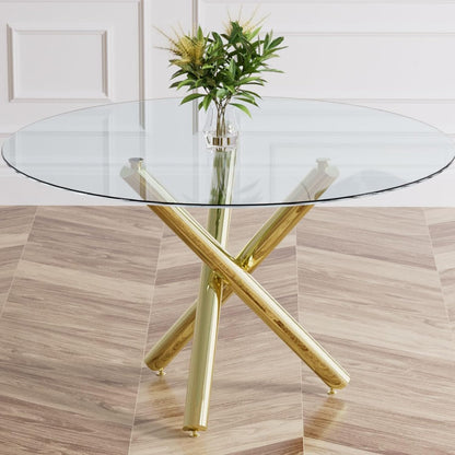 Sumdeal Modern 47" Round Glass Dining Table with Cylindrical legs