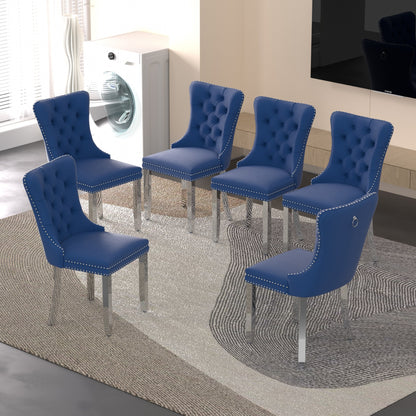 Sumdeal Velvet Dining Chairs Set of 6, Tall Back Side Chair, Modern Upholstered High-end Tufted Side Chair with Button Back Ring