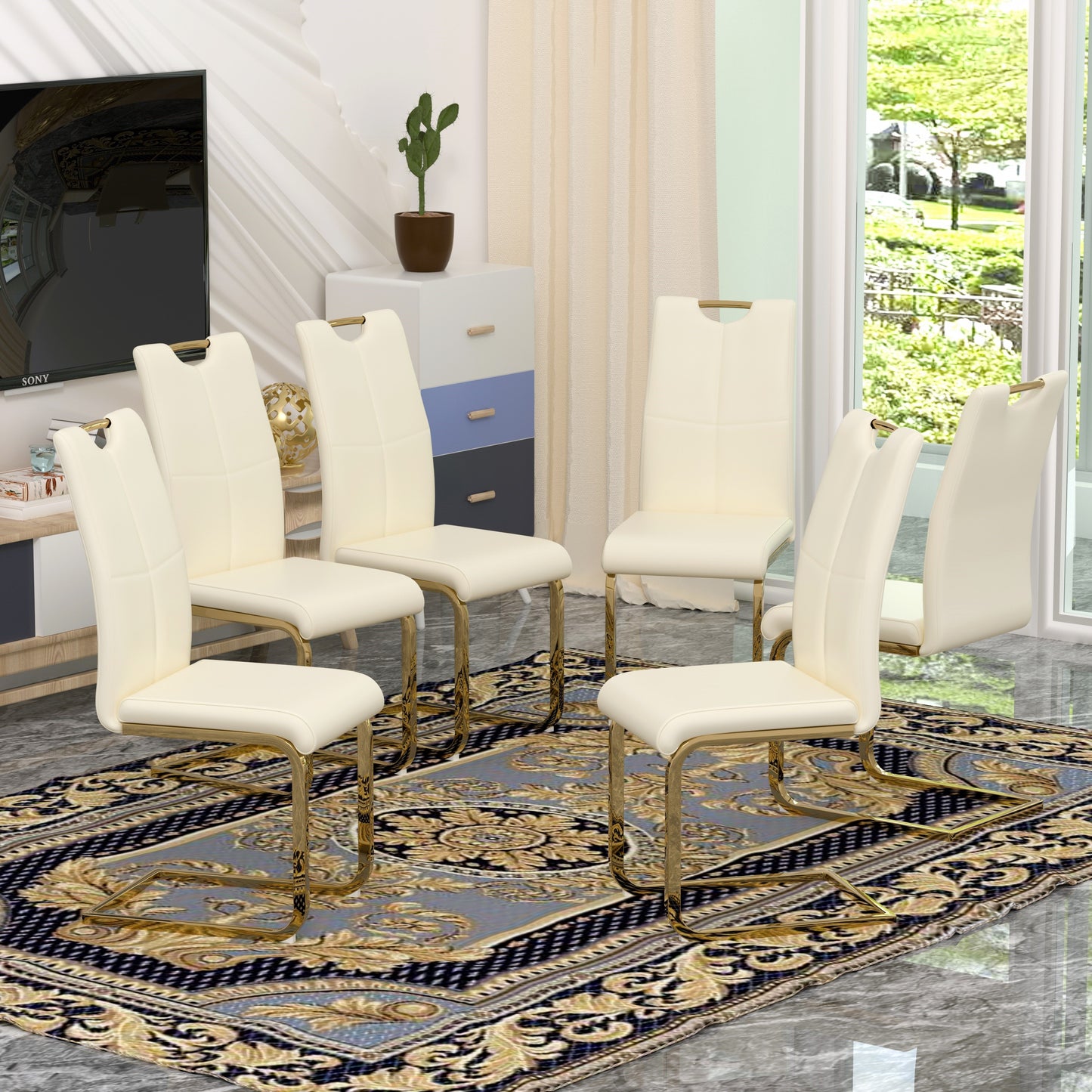 Sumdeal Modern Pu Leather Dining Chair with Handle and C-shaped Metal Legs