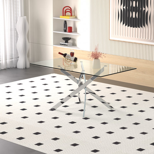 Sumdeal 63" Rectangle Glass Dining Table for 4-6 people