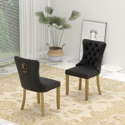 Sumdeal Mid-Century Modern Dining Chairs with Lion Head Pull Ring - High-End Tufted Velvet Upholstered Accent Chairs with Golden Legs & Nailhead Trim