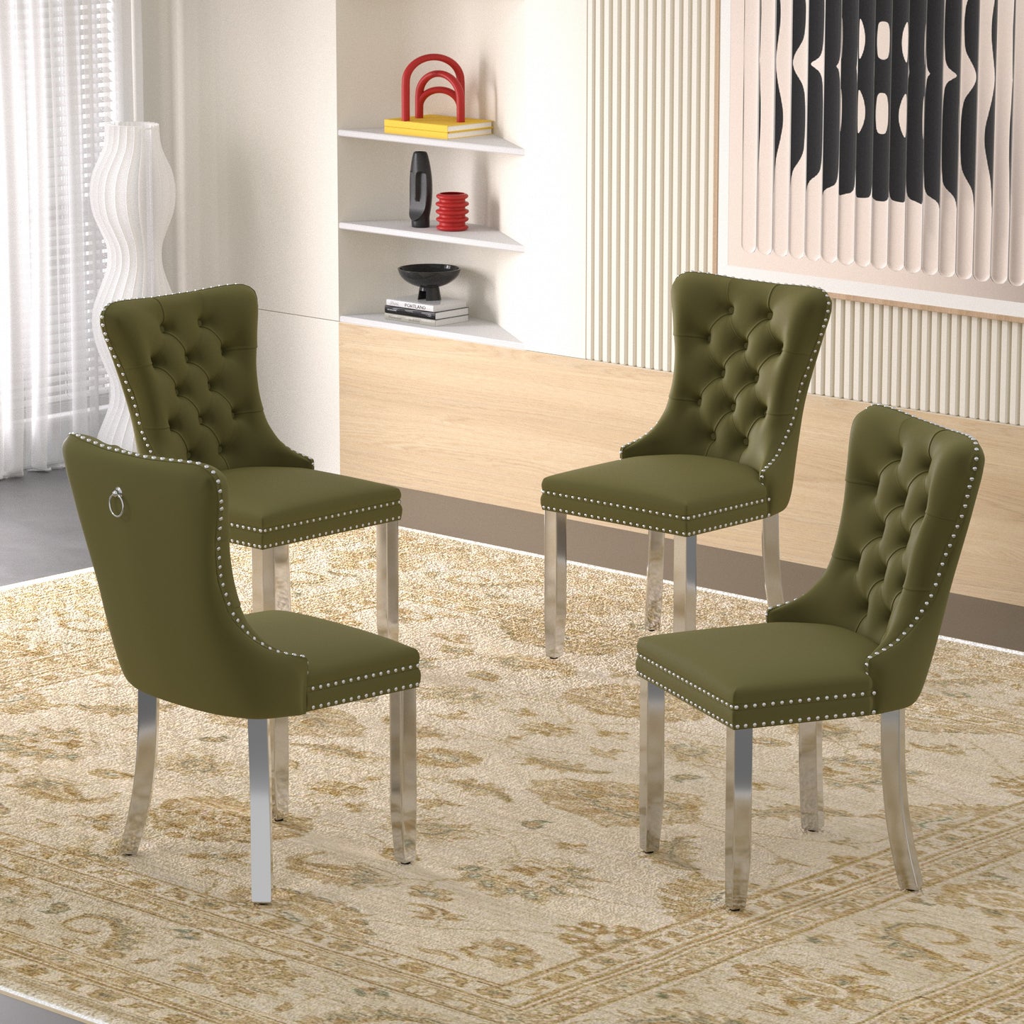 Sumdeal Velvet Dining Chairs Set of 6, Tall Back Side Chair, Modern Upholstered High-end Tufted Side Chair with Button Back Ring