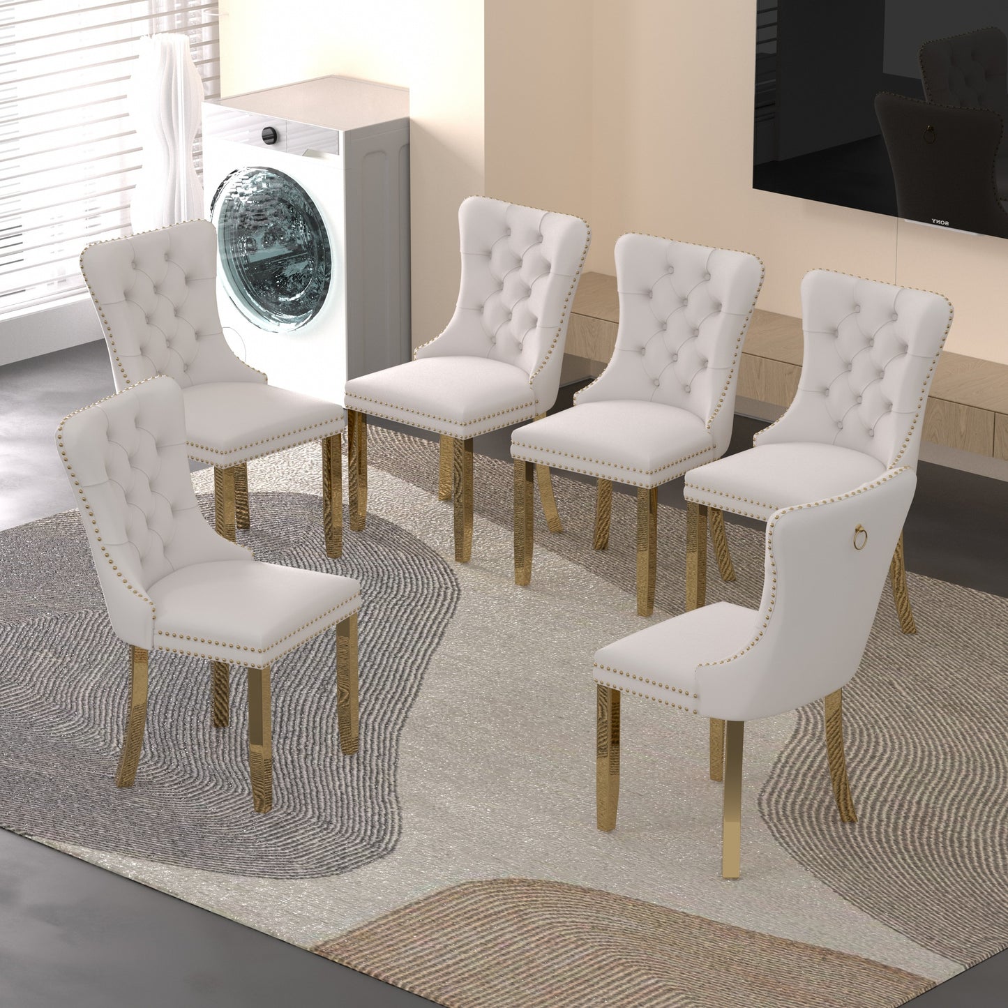 Sumdeal Velvet Dining Chairs Set of 6, Tall Back Side Chair, Modern Upholstered High-end Tufted Side Chair with Button Back Ring