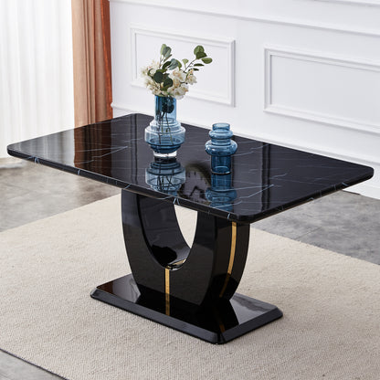 Sumdeal 63" Long Dining Table for 4-6 Modern Faux Marble Dining Table with U-Shape Pedestal Base Mid-Century Rectangle Kitchen Dinner Table