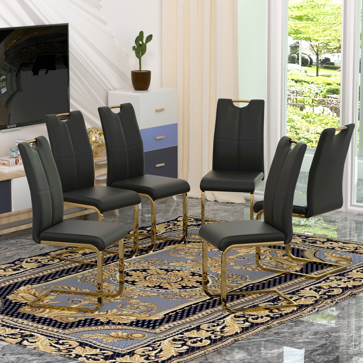 Sumdeal Modern Pu Leather Dining Chair with Handle and C-shaped Metal Legs